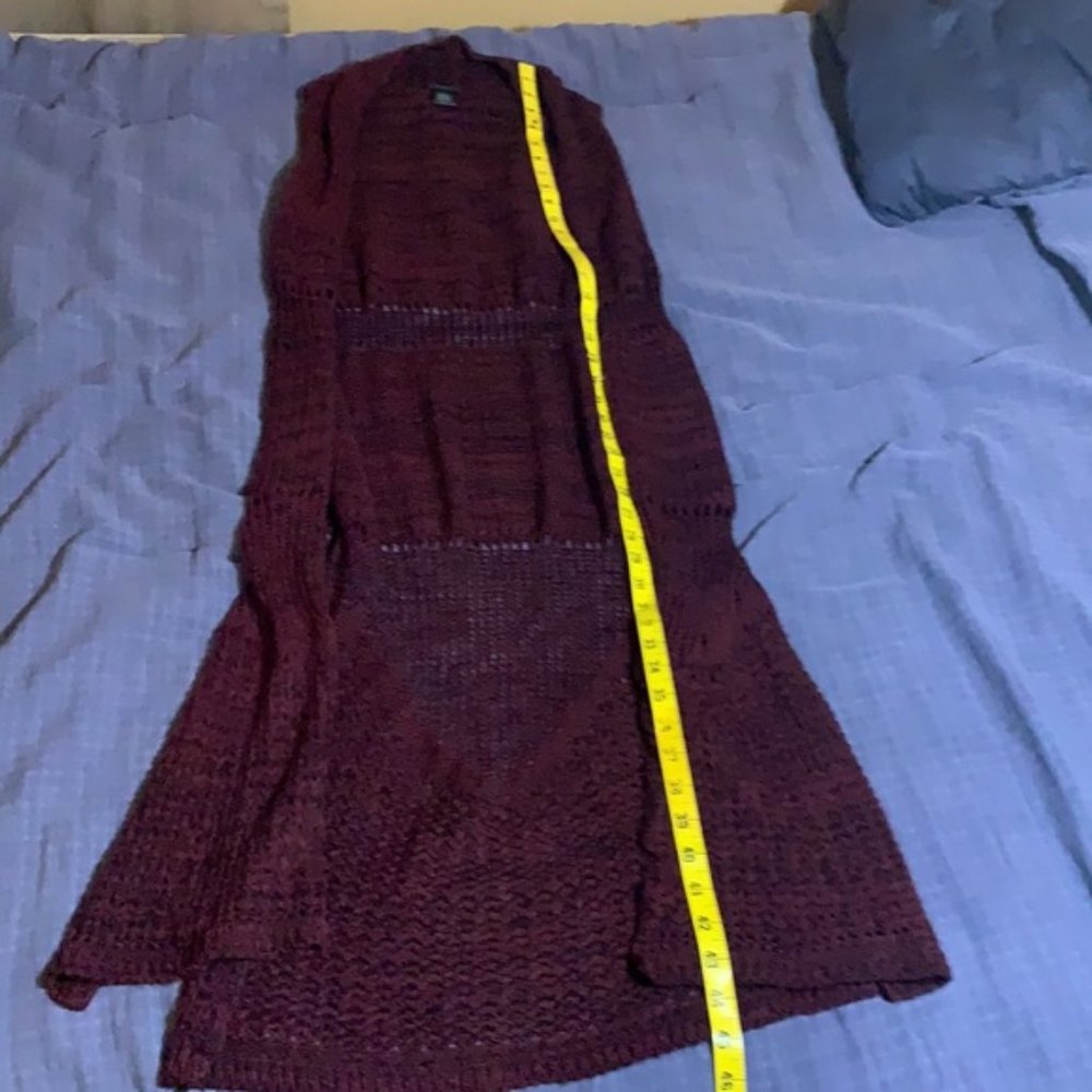 RUE21 Medium Long Open Front Cardigan Vest Burgundy & Black - Picture 7 of 13